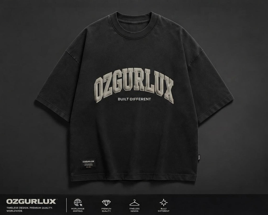 Ozgurlux "Built Different" Vintage Oversized T-Shirt - Washed Black