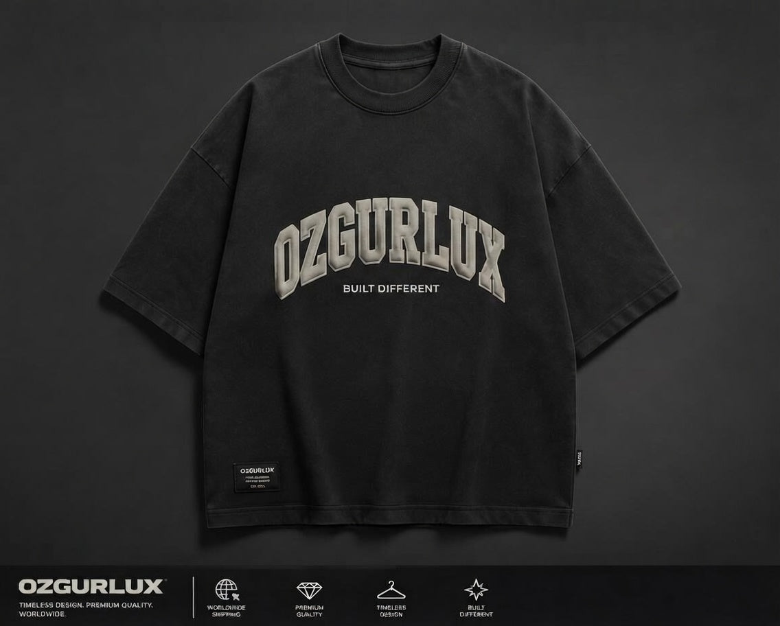 Ozgurlux "Built Different" Vintage Oversized T-Shirt - Washed Black