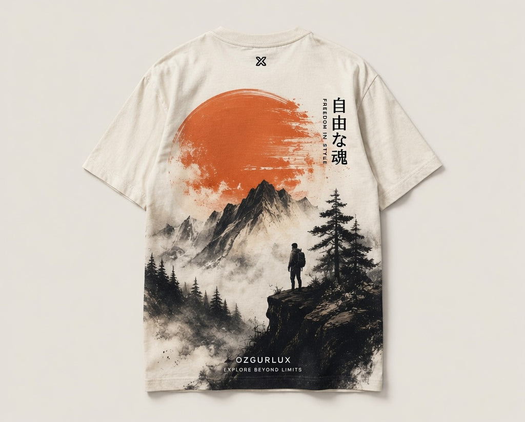 Ozgurlux "Freedom in Style" Oversize Graphic Tee – Cyberpunk & Nature Fusion Japanese Aesthetic Streetwear