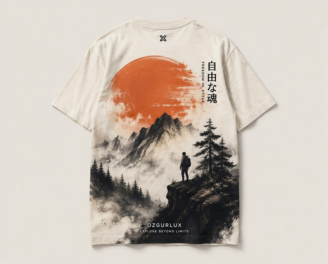 Ozgurlux "Freedom in Style" Oversize Graphic Tee – Cyberpunk & Nature Fusion Japanese Aesthetic Streetwear
