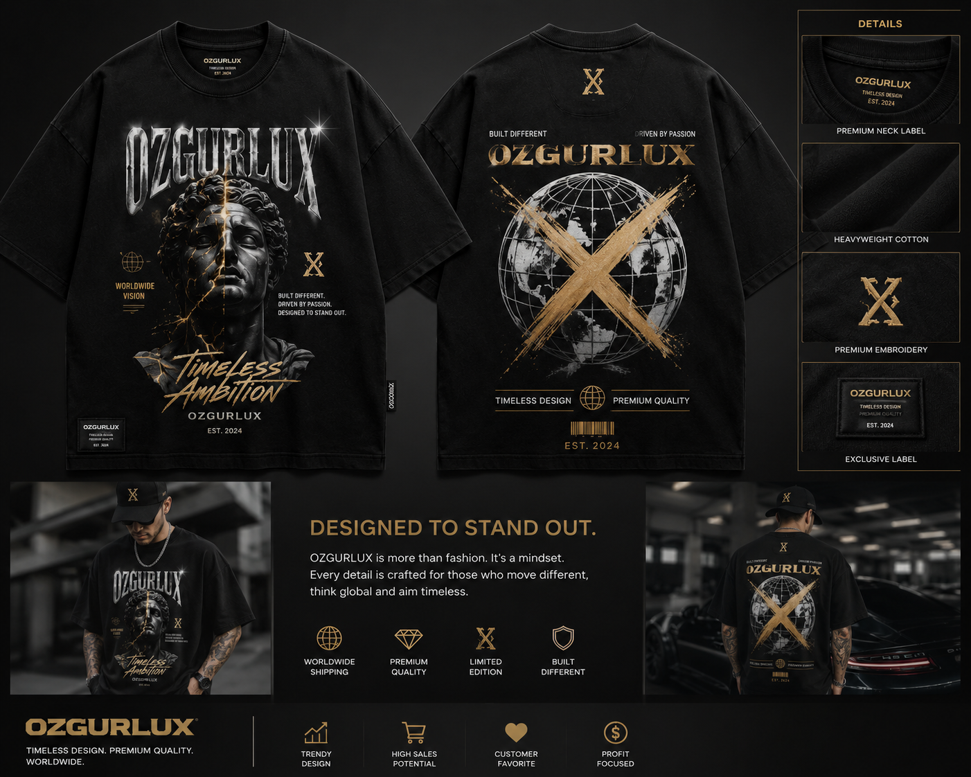 Ozgurlux "Timeless Ambition" Heavyweight Streetwear Tee - Premium Edition